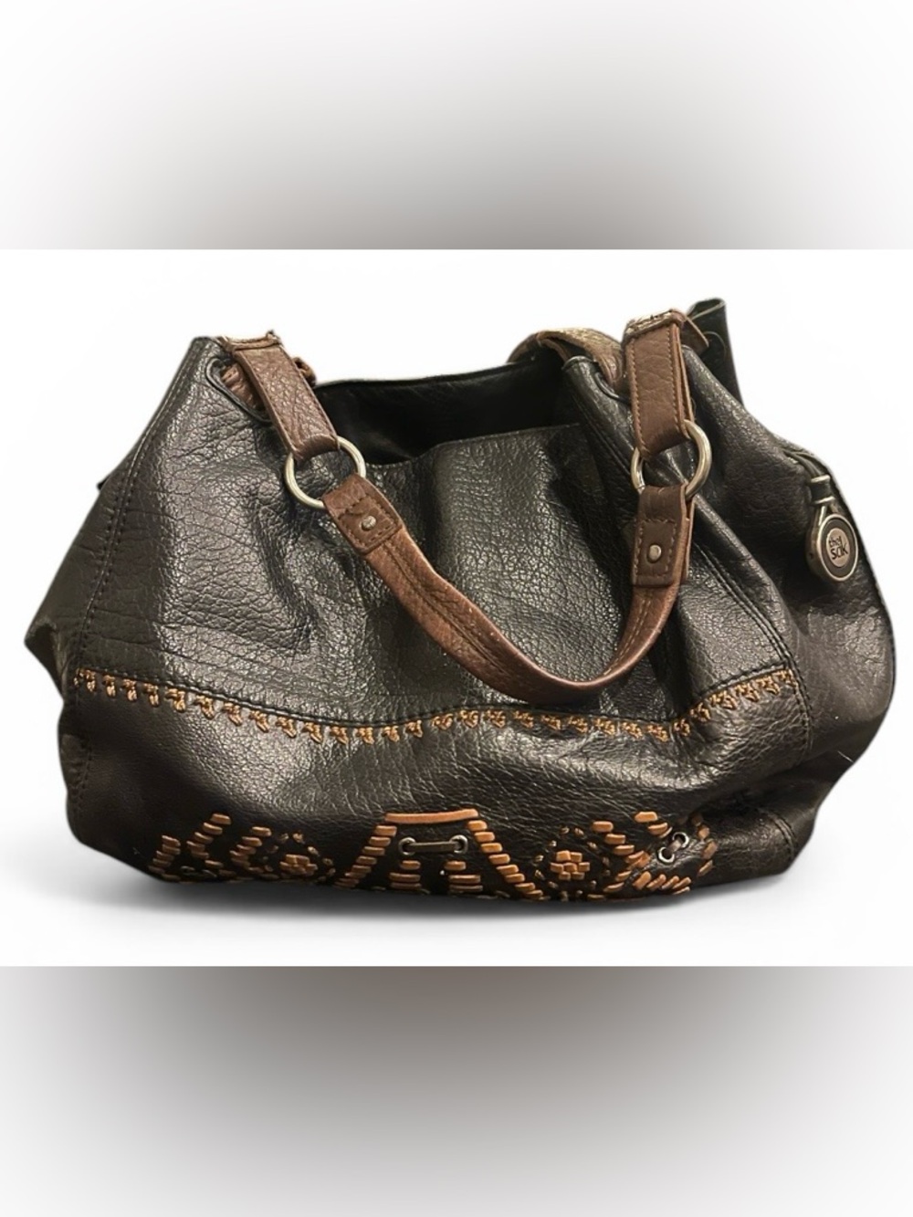 The Sak Shoulder Bag Hobo Southwestern Leather Indio Black & Brown Purse